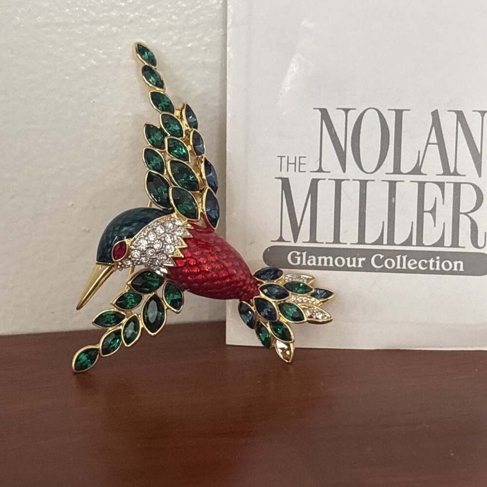 Vintage Nolan Miller Glamour Collection Jacobin Hummingbird Pin Prooch Gold Tone